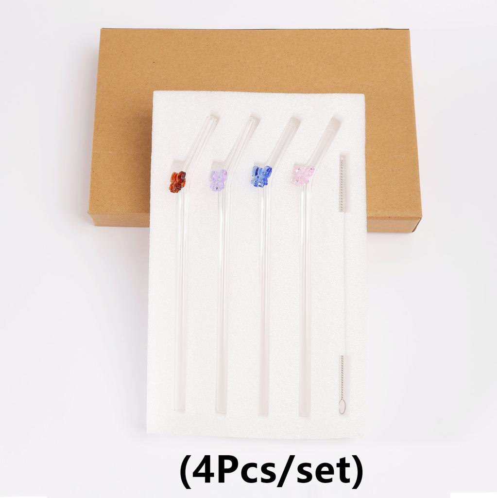 19cm 8mm Glass Straw Cute Bowtie Reusable Heat-Resistant Straw Cocktail Juice Drinking Smoothie Straw For Festival Wedding Party