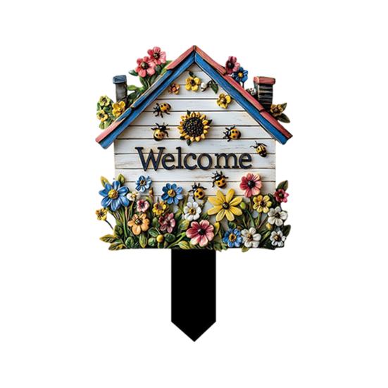 Wooden Decorative Garden Stake, Farmhouse Rustic Flower Butterfly Bee Ladybug Yard Art, Welcome Sign for Outdoor Yard Lawn Patio Pathway