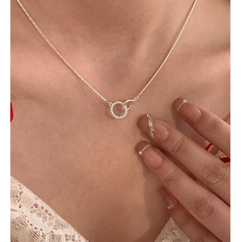 Women Simple Double Ring Clavicle Necklace Minimalist Fashion Personalized Jewelry