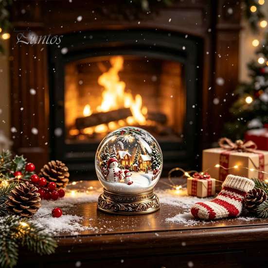 Rotating Carousel Table Ornament Christmas Crystal Ball Figurine, 2D Acrylic Winter Cottage Lightweight Holiday Gift Tabletop Ornaments for