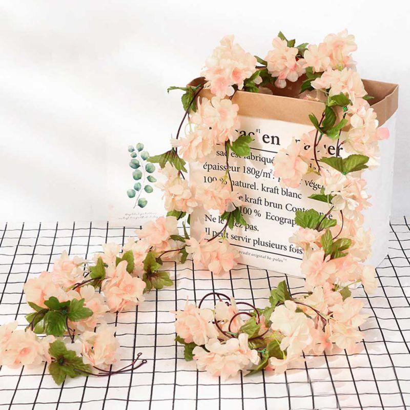 Simulation Flowers Fake Flowers Rattan Cherry Blossom Vine Hydrangea Flowers Winding Pipe Vine Silk Flowers Wall Hanging
