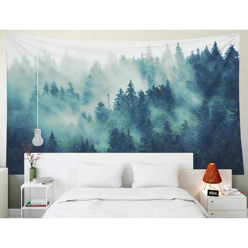 VIKAMA Forest Mist Tapestry Misty Mountain Forest Wall Hanging Bedroom Living Room Guesthouse Wall Decoration