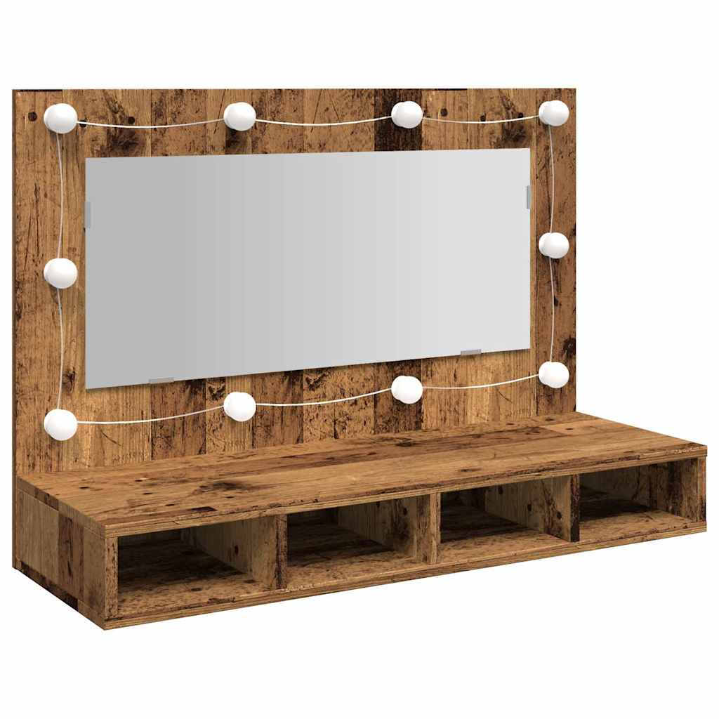Mirror Cabinet With LED Lights Old Wood 90X31.5X62 Cm