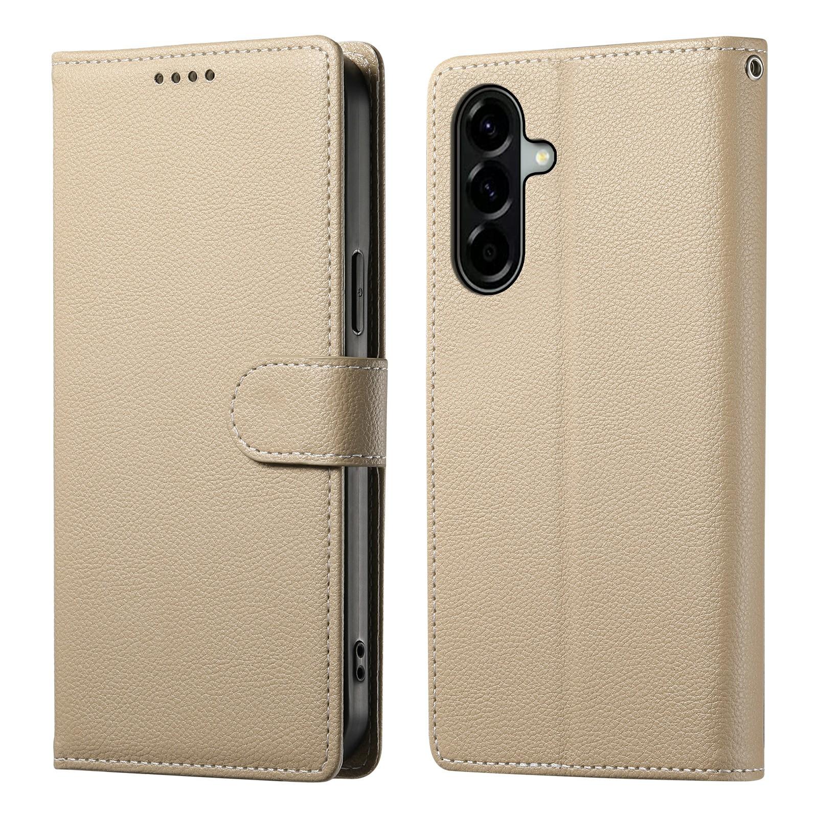 

For Samsung Galaxy A57 5G Case Magnetic Snap Litchi Texture Leather Wallet Phone Cover with Wrist Strap