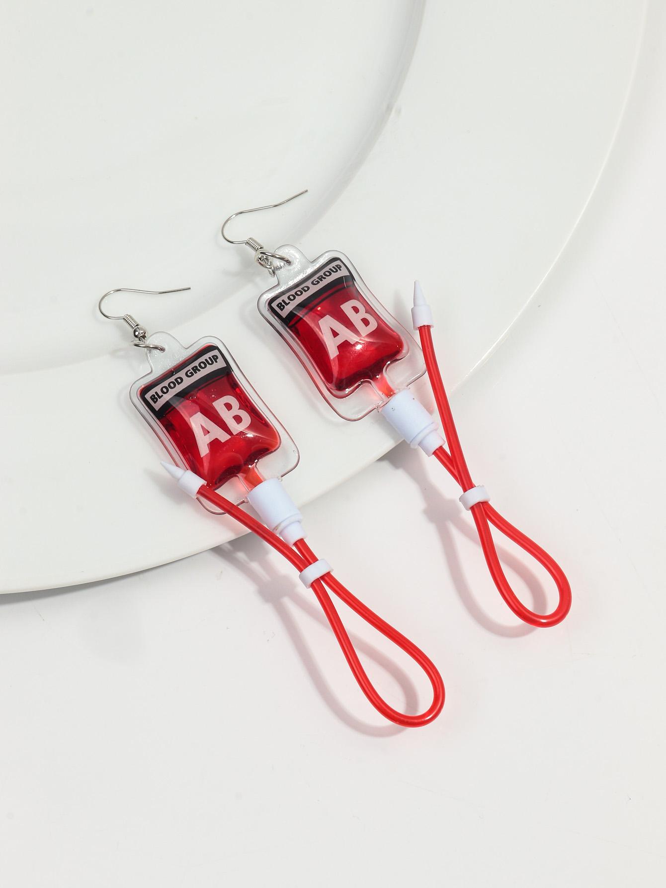 Funny Halloween Plasma Blood Bag Acrylic Long Earrings for Women New Gothic AB Blood Pack Dangle Earrings Vampire Jewelry