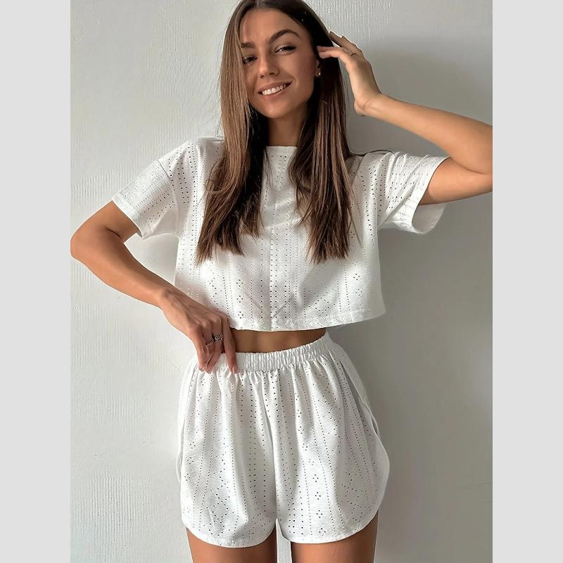 

Women s Sleepwear Short Sleeved Shorts, Solid Color Breathable and Sexy Two-piece Home Suit, Summer Comfortable Casual Sleepwear M белый