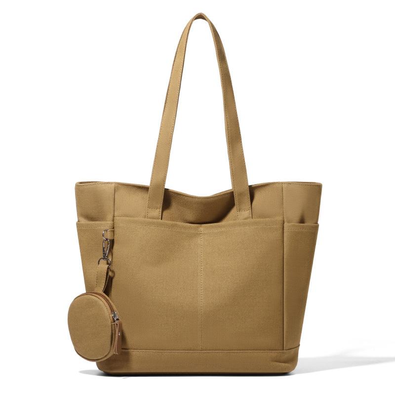 

Simple Multi-Pocket Canvas Shoulder Bags for Women Versatile Large Capacity Ladies Tote Solid Color Students Class Handbags темные хаки