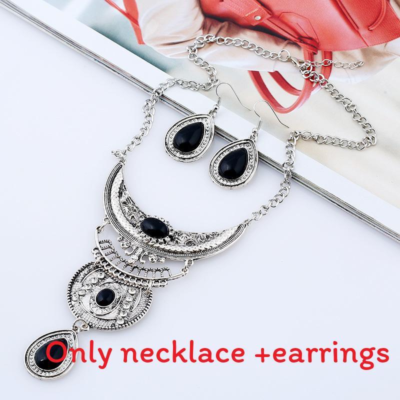 European Style Multilayer Water Drop Necklace Set For Daily Wear SilverBlack