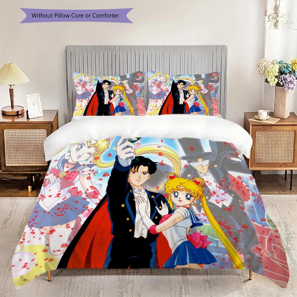 Cute cartoon theme Sailor Moon Tsukino Usagi cartoon comfortable home duvet cover and pillowcase (1 * duvet cover+2 * pillowcase, without core)A3