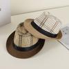 Straw Panama Fedora Men's Derby Hat Men's Hat Black Belt Fashion Sun Hat Beach Hat