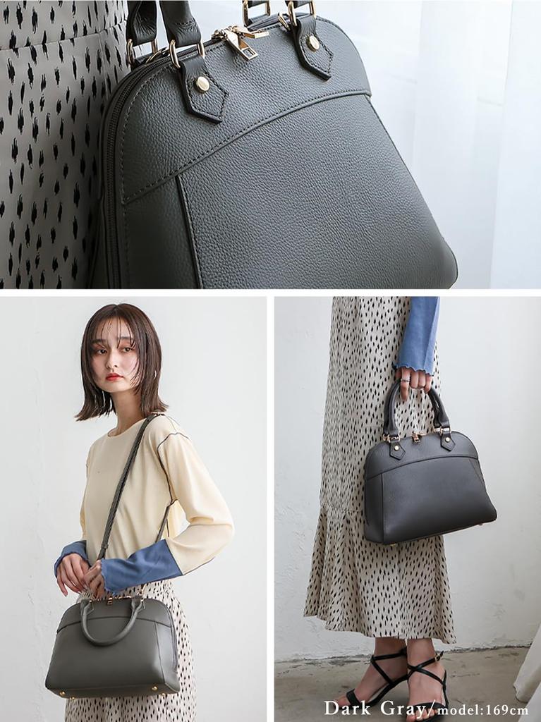 VITAFELICE Damen-Handtasche aus echtem Leder mit Rundum-Reißverschluss (sib-20080n) (Dunkelgrau)