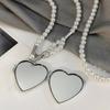 New Fashion Long Necklace With Big Mirror Heart Pendant Women Pearl Shoudler Chain Personality Jewelry Wedding Party Accessories