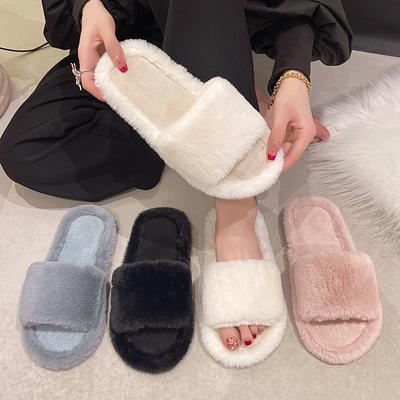 Leisure Slippers for Women Casual Flat Low Heels Sweet Short Plush Shoes for Women Solid Fur Slip On Winter Slides Plus Size