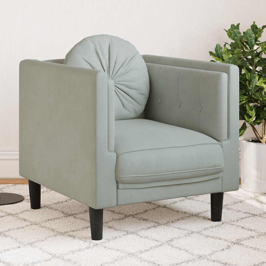 Armchair with Cushion Light Grey Velvet