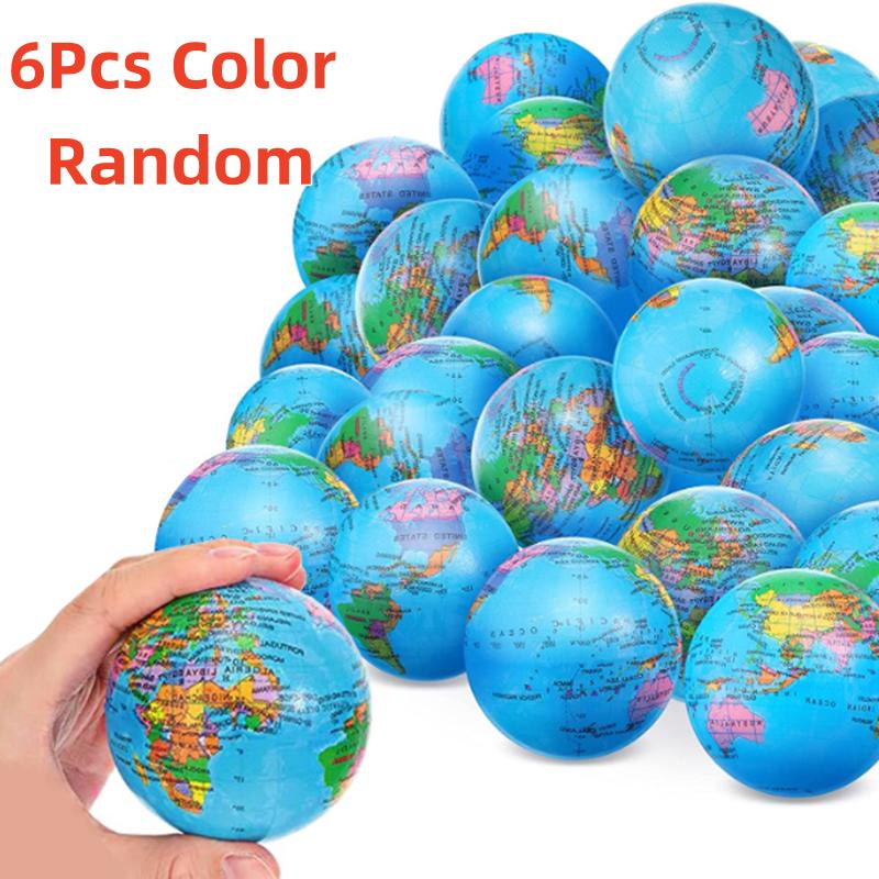 

6Pcs Soft Foam Globe Squeeze Toy World Map Toys Mini Foam Earth World Map Ball For Children Adult Stress Relief Novelty Toys
