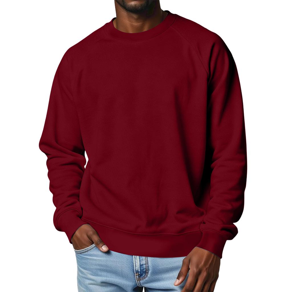 Men's Round Neck Raglan Sleeve Fleece-Lined Thick Solid Color Sweatshirt