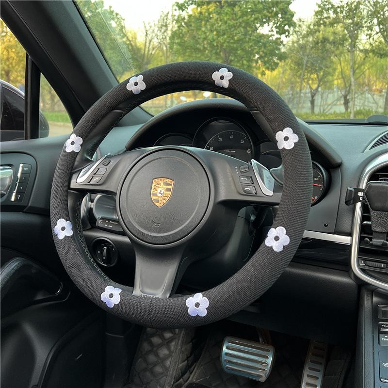 Decoration Knitted Styling Interior Accessories Product Universal Car Cute Daisy Flower Steering Wheel Cover Car Interior