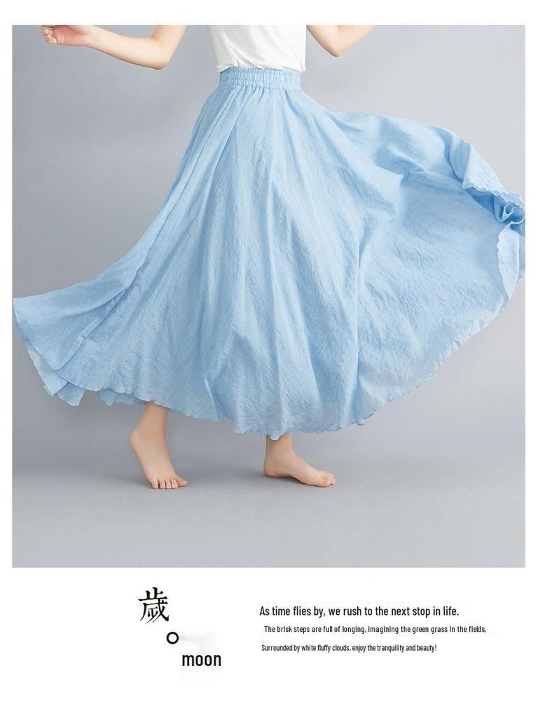 Plus Size Cotton Linen Midi Skirt - 42 Colors, Solid A-Line Style, 2 Yards Long.