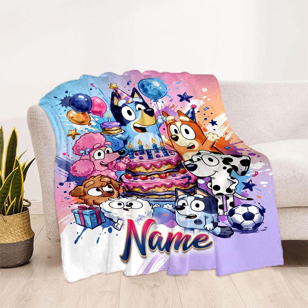 Bluey's Adventure World Customize Your Name Blanket Throw Personalized Blanket Warmthful Decor for Bed Living Room Bedding Chair Four Seasons Universa
