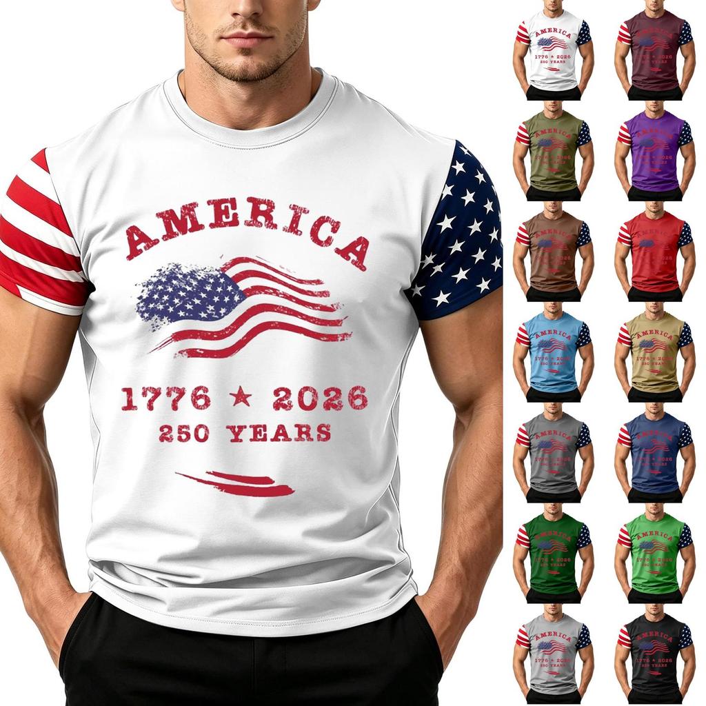 T-shirt da uomo a maniche corte con stampa bandiera Giorno dell'Indipendenza, vestibilità ampia, casual estiva, top per tutti i giorni, stile americano, maglietta grafica patriottica