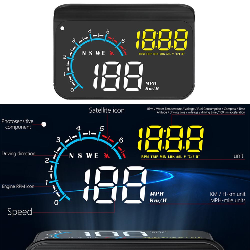 M12 GPS+OBD Head Up Display Car HUD On-board Computer Auto Projector Electronics Windshield Obd2 Display With Speed RPM Compass