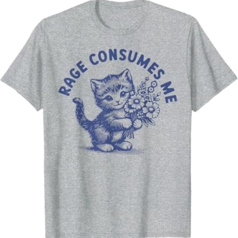 La Rabbia Mi Consuma Gatto Fiore Gattino Carino Gattino Meme Maglietta Umorismo Divertente Gattino Grafica Abbigliamento Manica Corta Camicette Novità Maglietta Regali