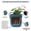 Handmade Ceramic Plant Pot Set 3-Piece (diameter 38/30.5/23 Cm), Glossy Turquoise Blue with Vertical Groove Trim, Frost-Resistant, with Drainage Holes