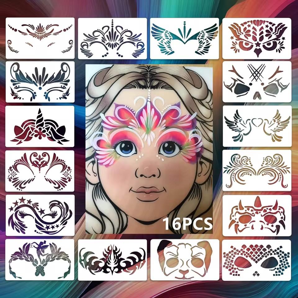 Reusable Face Paint Stencils for Body Art Stamps Painting Halloween Party Makeup DIY Tool Temporary Tattoos Stencils
