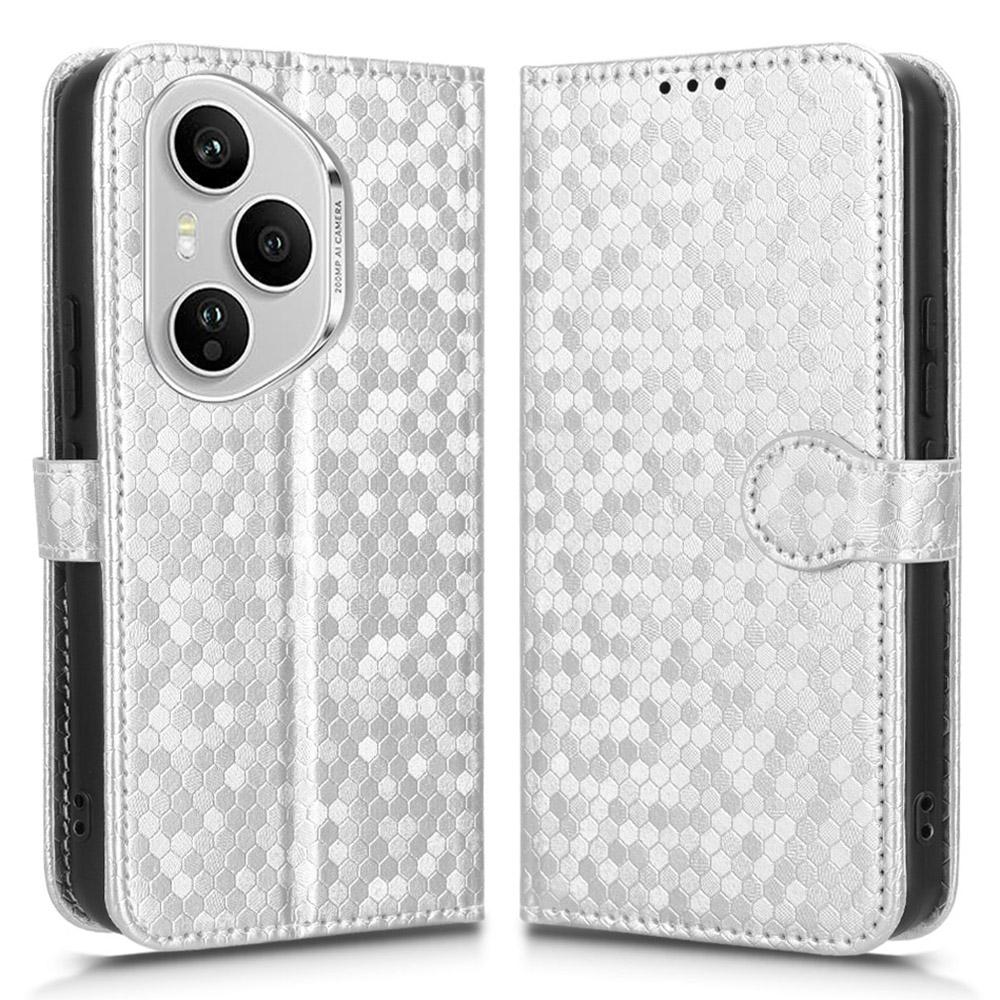 

Для Honor 400 Pro 5G (Глобальный) Чехол-кошелек с точечным тиснением, из ПУ кожи, чехол для телефона с ремешком на запястье Silver