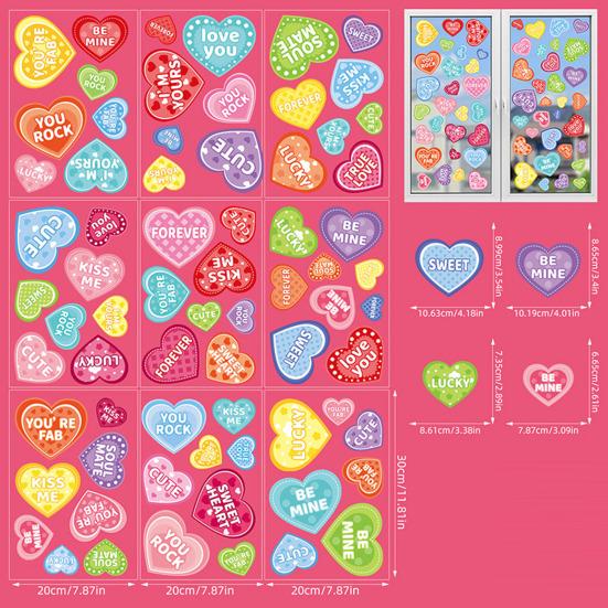 71Pcs/Set Valentine's Day Window Cling Waterproof PVC Cartoon Gnome Love Heart