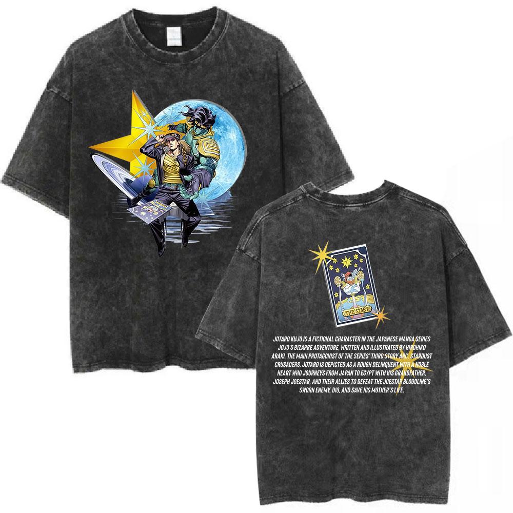 Anime 'JoJo's Bizarre Adventure' Tvättad T-shirt Giorno Giovanna Bruno Buccellati Mode för Män och Kvinnor Casual T-shirt