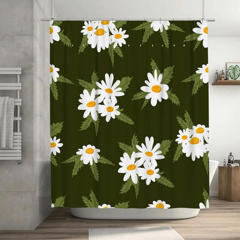 Green Floral Shower Curtain, Flower Print Bathroom Decor  Available for Home Decoration Home Garden