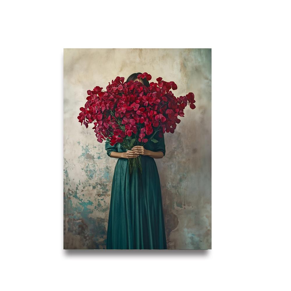 Modern Girl Wear Flowers Canvas Print Scandinavia Full of Force De Vie Wall Art Poster for  Living Room Bedroom Room Home Decor