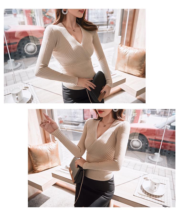 2026 Koreanischer Stil Tiefes V-Ausschnitt Langarm Schlank Geschnitten Strickpullover für Damen - Trendiger Vielseitiger Basisschicht