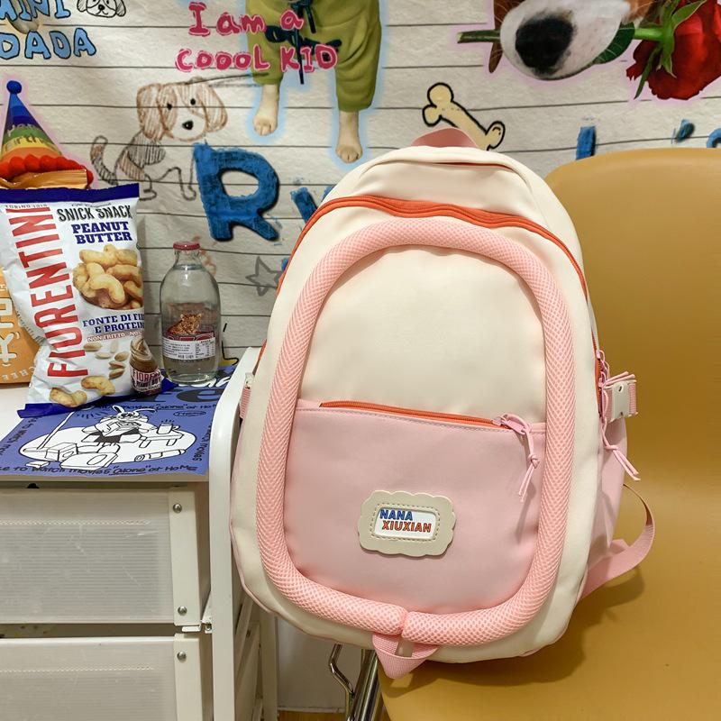 2024 Large Capacity Japanese Style Color Block Backpack for High School & College Girls