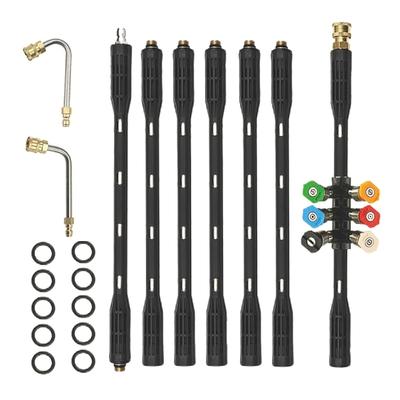 Pressure Washer Extension Wand 9pcs Set Includes Curved Rod & 6 Quick Connection Nozzle Tip Suitable for Gutter Cleaning