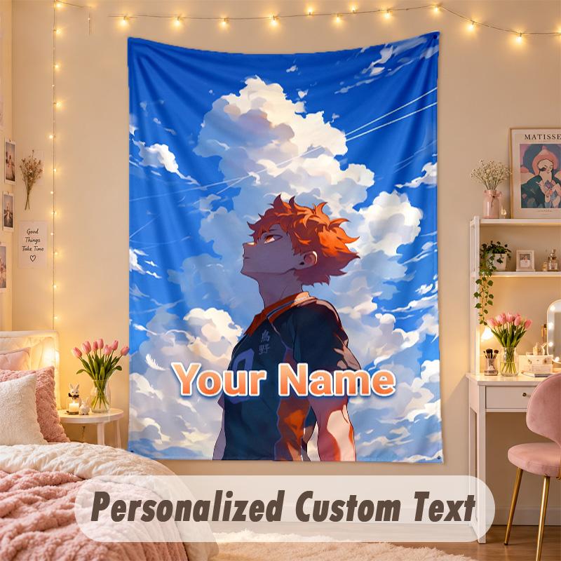 Benutzerdefinierter personalisierter Wandteppich, Haikyuu-Druck, benutzerdefinierter Text mit Namen, Wanddekoration zum Aufhängen für das Schlafzimmer