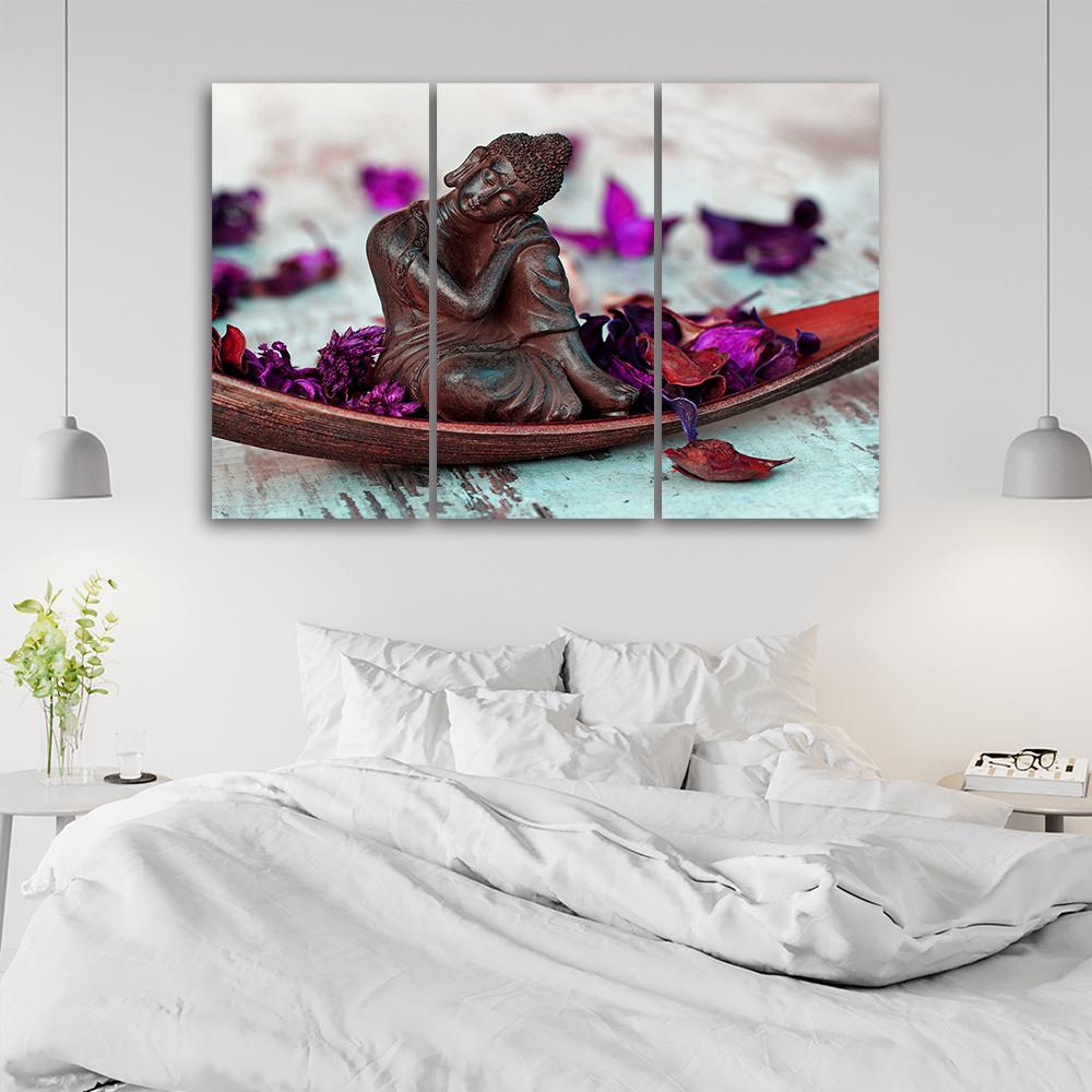 Three Piece Picture Canvas Print Buddha Flowers Feng Shui