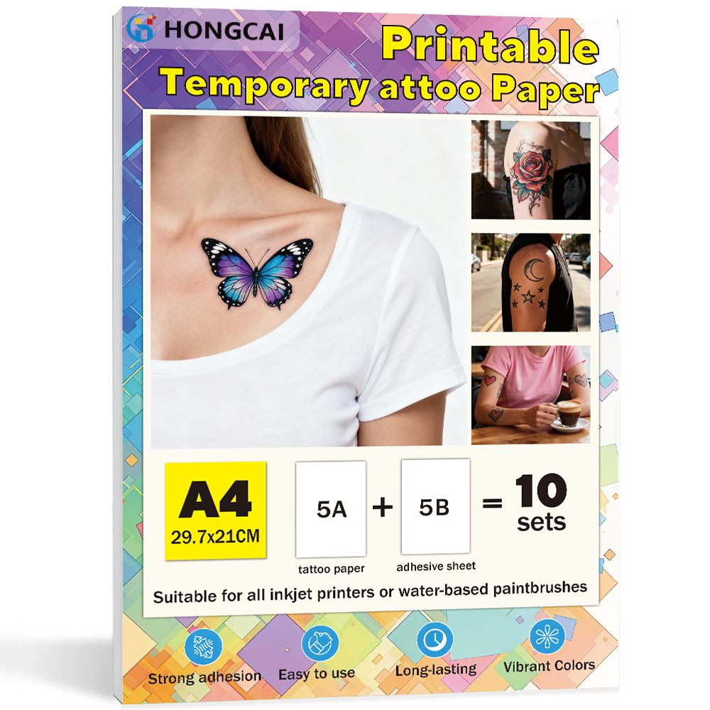 5 Sheets of Inkjet Tattoo Transfer Paper, A4 Size, Dual-Use Tattoo Design Supplies, Manufacturer Cross-Border Wholesale A4 Size 11.7X8.3 in