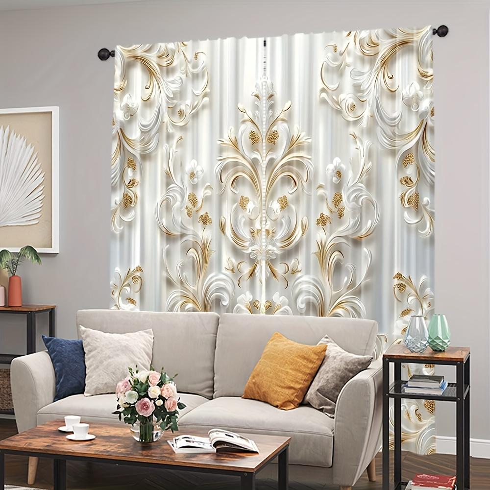 2pcs Artistic Floral Print Polyester Curtains with Gold Accents – for Living Room   Office & Study Decor