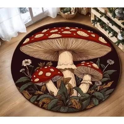 Round Black Carpet Dreamy Colored Mushroom Pattern Rug Living Room Bedroom Anti Slip Dirt Resistant Floor Mat Home Decoration