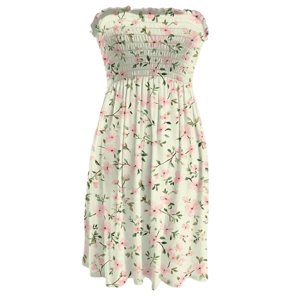 Fashionable Women's Casual Tube Top Print Sleeveless Dress