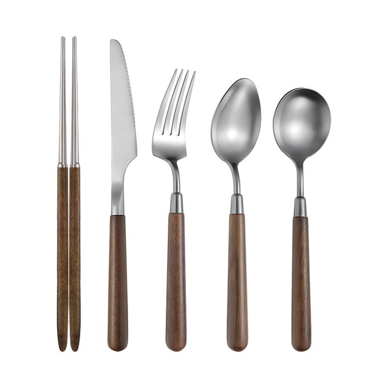 304 stainless steel walnut tableware high-end western food steak knife and fork household eating spoon chopsticks
