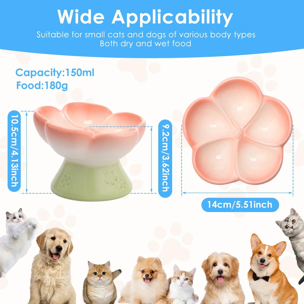 Flower Shape Pet Bowl Ceramic Raised Slow Feeder Dog Bowl 15 Degree Tilted Cat Bowl Cute 150ml Pet Water Dispenser Pet Supplies