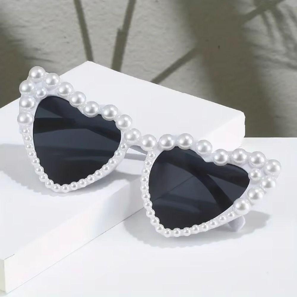 Pearl Frame Imitation Pearl Sunglasses UV400 Protection Heart-shaped Goggle  Women
