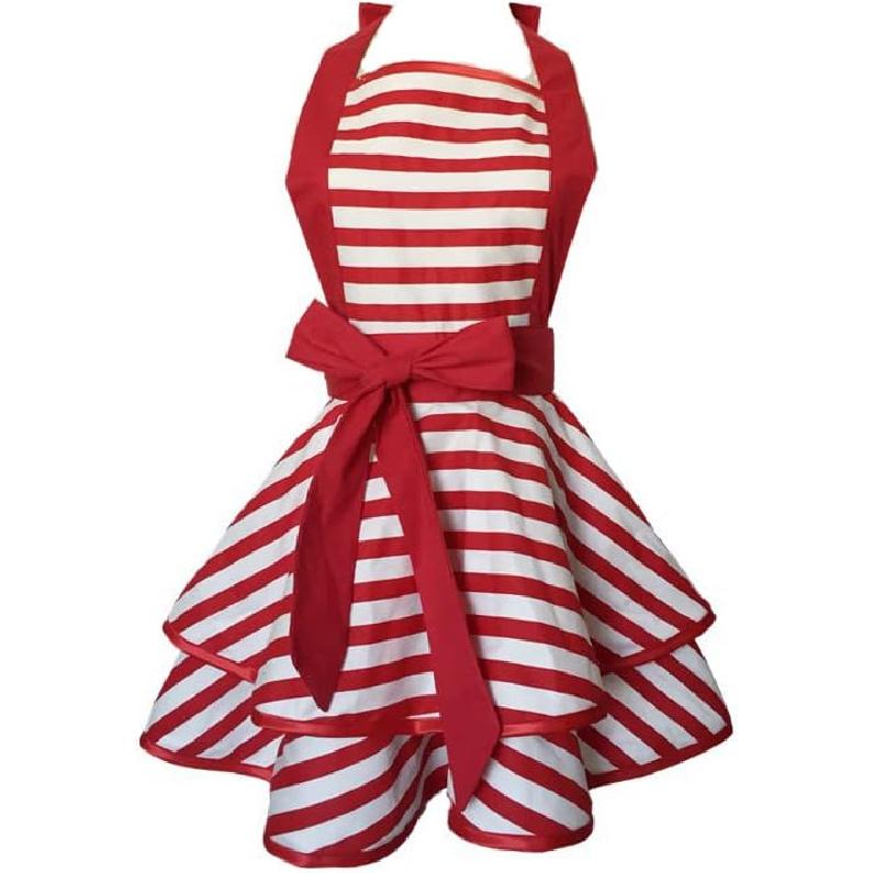 Aprons for Women Retro Vintage, Cooking Kitchen Apron Plus Size with Pocket Red