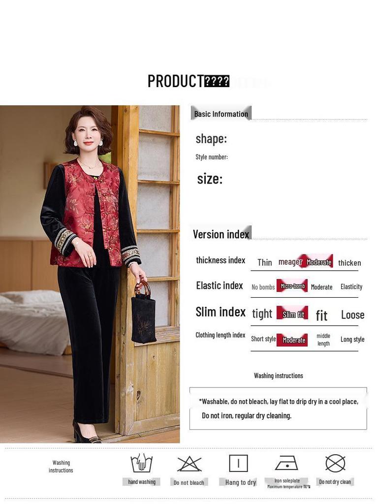 Spring 2026 Elegant Chinese Embroidered Vest Three-Piece Set for Middle-Aged and Elderly Women
