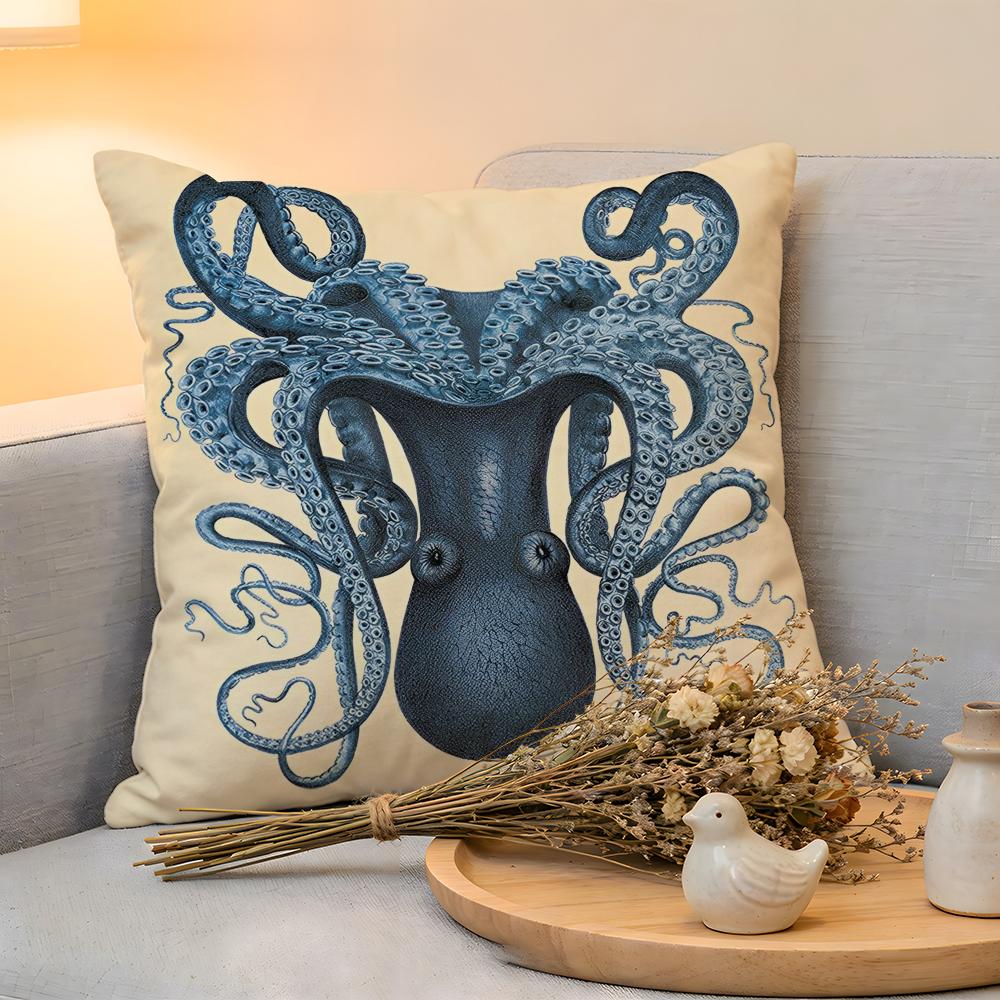 Cushion Cover  Linen  SkinFriendly Soft Decorative Case For Sofa Home Decor Blue Sea Creature Coral Shrimp Pillow cover