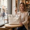 Casual Striped Tote Bag Large Daily Shoulder Bag for Commute Shopping Outdoor Use