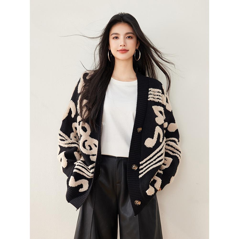 

DIMANAF 2025 Зимняя Новая Куртка Женские Свитера Пальто Стеганый Кардиган Вязаный Карманы Свитер one size чёрный